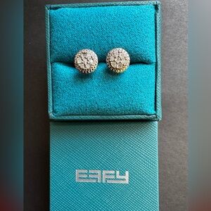 EFFY Jewelry Two Tone Engraved Sterling & Yellow Gold Diamond Stud Earrings NEW